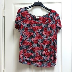 Knox Rose XL Allover Floral Scoop Neck Short Sleeve Blouse Stretch Lightweight